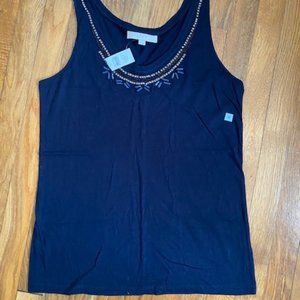 LOFT Navy Tank with Beading Medium NWT